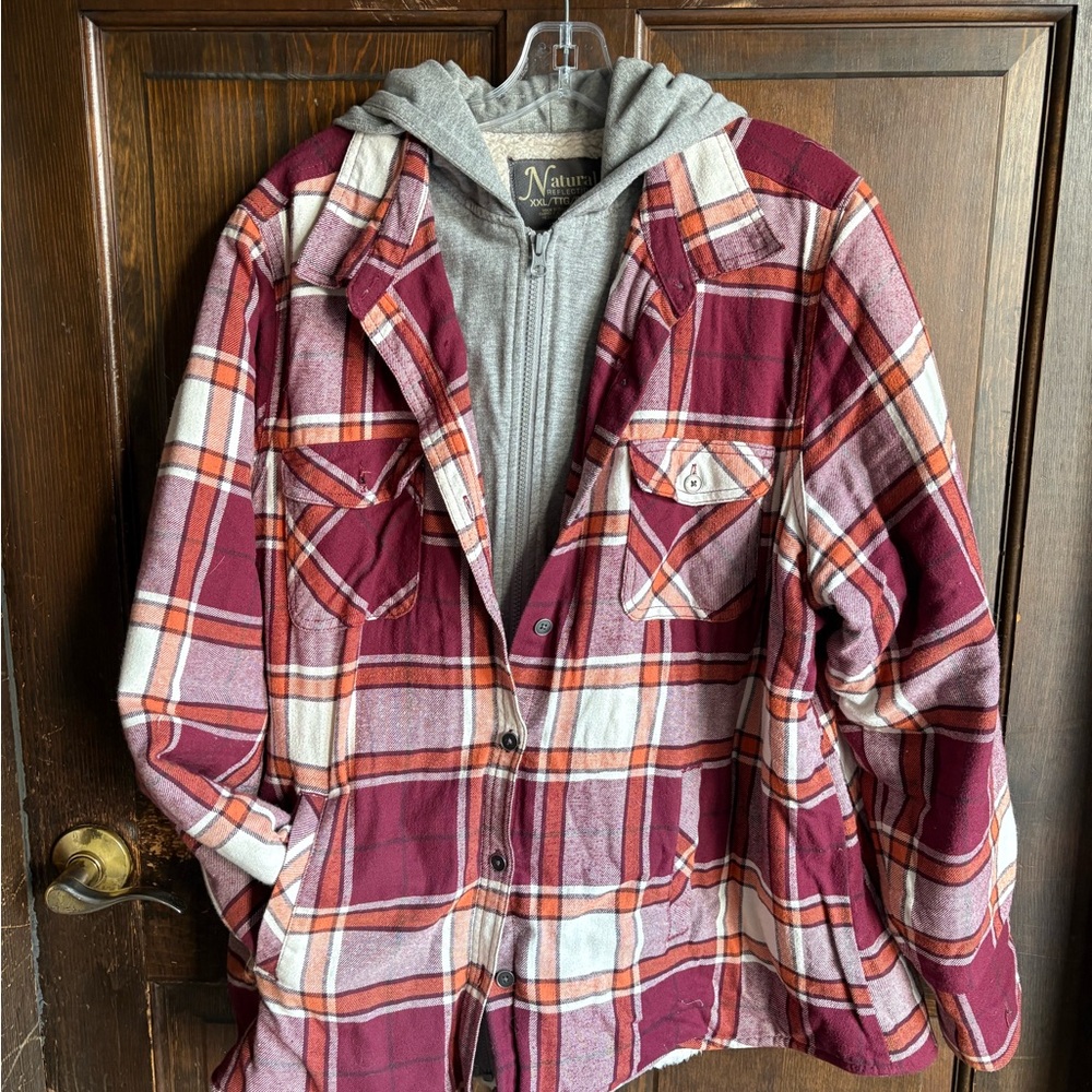 Natural Reflections Red and Gray Lightweight Shacket